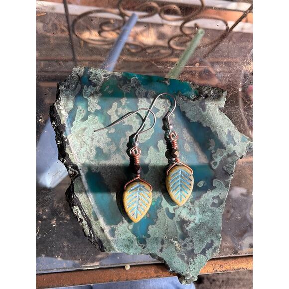 Elvin Czech Leaves, Wire Wrapped Earrings - Picture 8 of 11